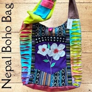 BOHO NEPAL NWT Hand Crafted 100% Cotton Stonewashed w/Patchwork Accent Bag